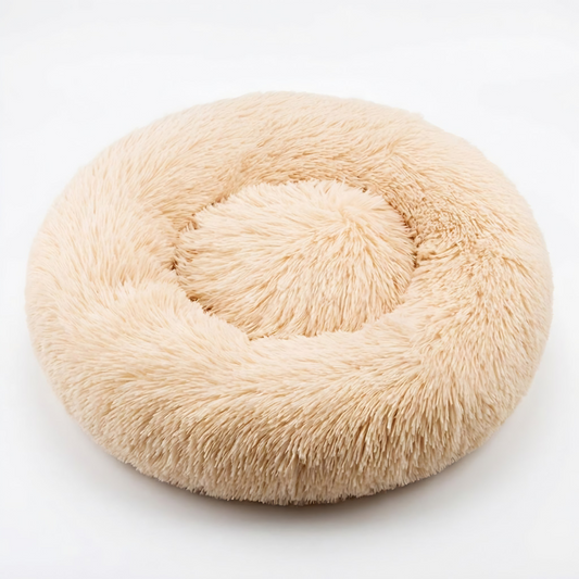 Fluffy Faux Fur Donut Pet Bed for Calming, Cozy Sleep