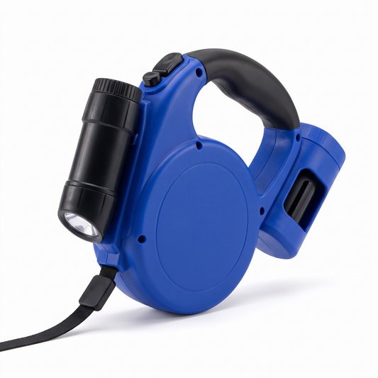 Retractable Dog Leash with Flashlight & Waste Bag Holder