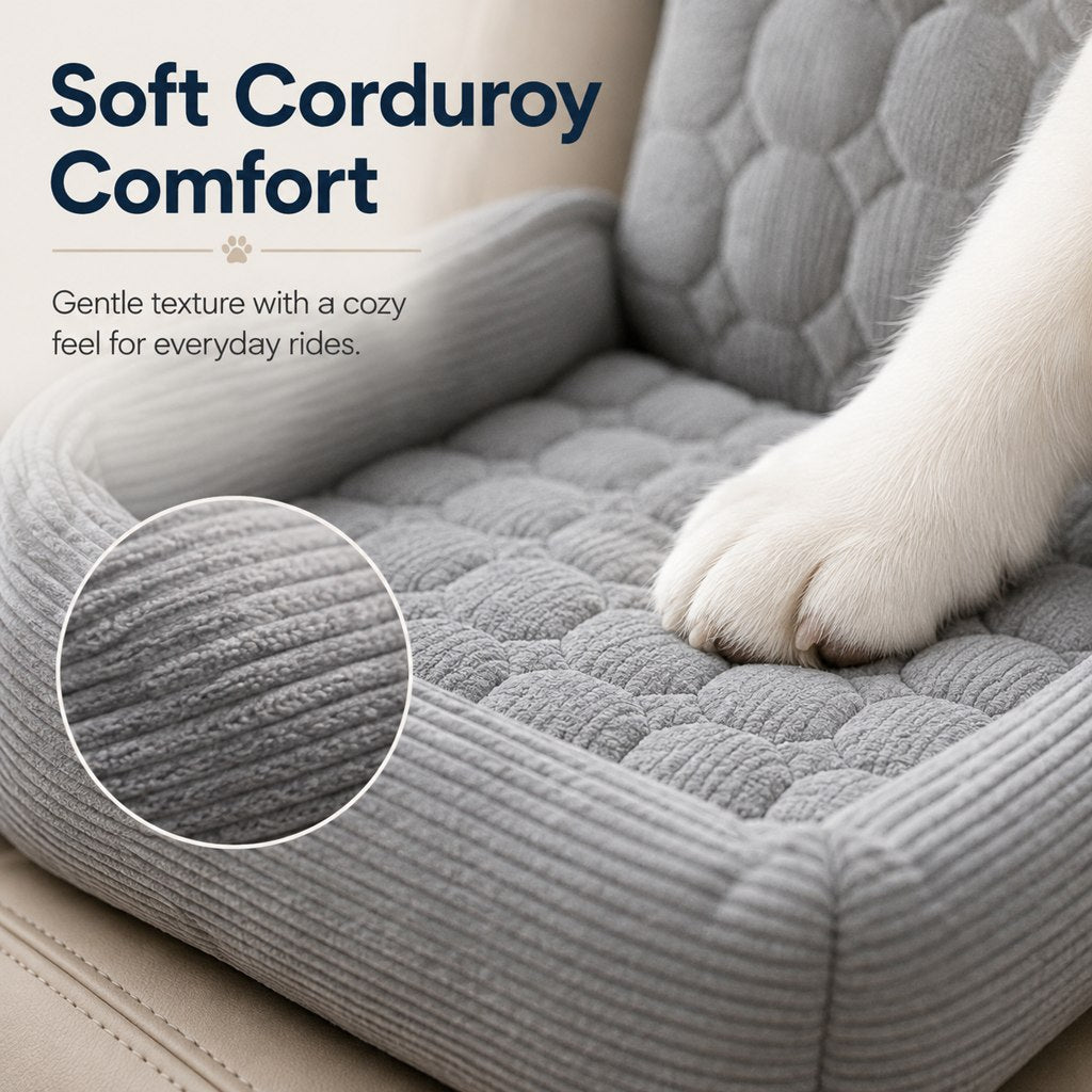Dog Car Seat for Small Dogs & Cats, High Back Corduroy Booster