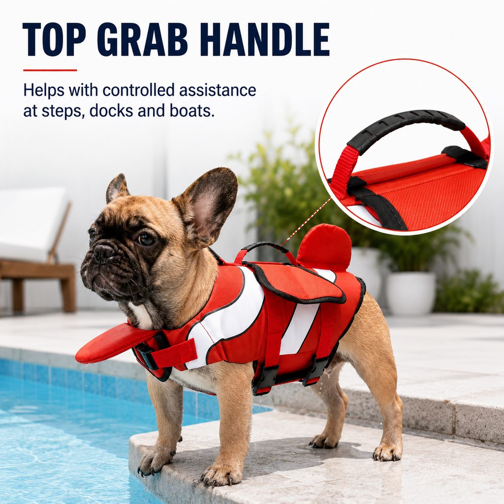 Dog Life Jacket for French Bulldogs with Chin Float & Grab Handle