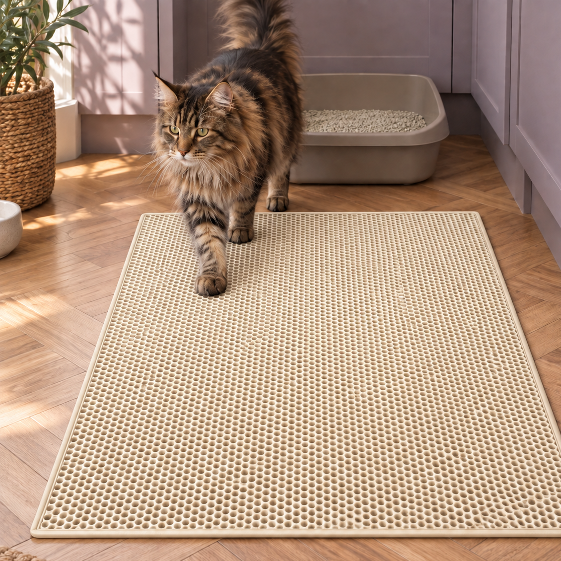 Smart Double-Layer Honeycomb Litter Mat for Clean Floors