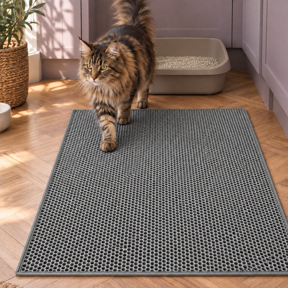 Smart Double-Layer Honeycomb Litter Mat for Clean Floors