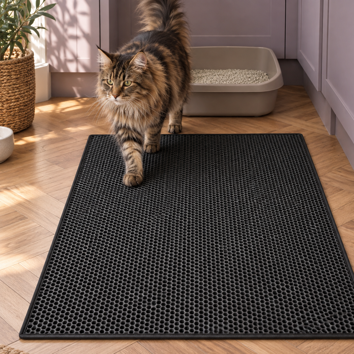 Smart Double-Layer Honeycomb Litter Mat for Clean Floors