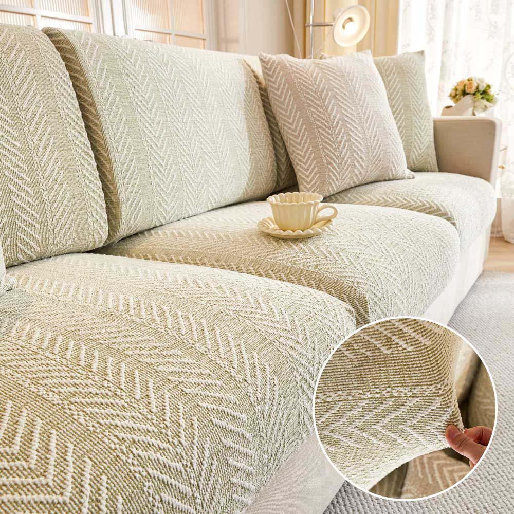 Herringbone Chenille Anti-Slip Couch Cover - Magic-Fit, Easy-Install Sofa Protector