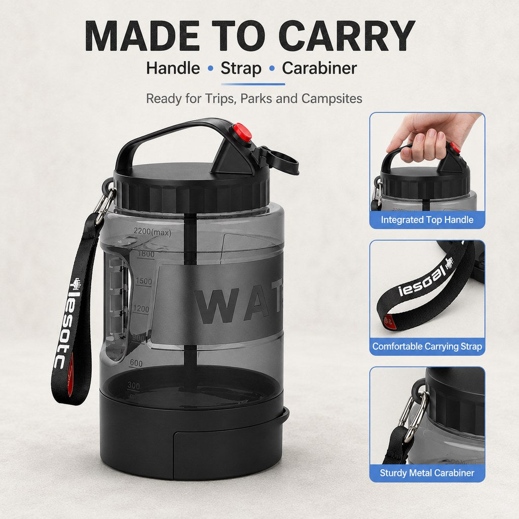 Dog Water Bottle for Hiking, 74 fl oz with Pull-Out Bowl