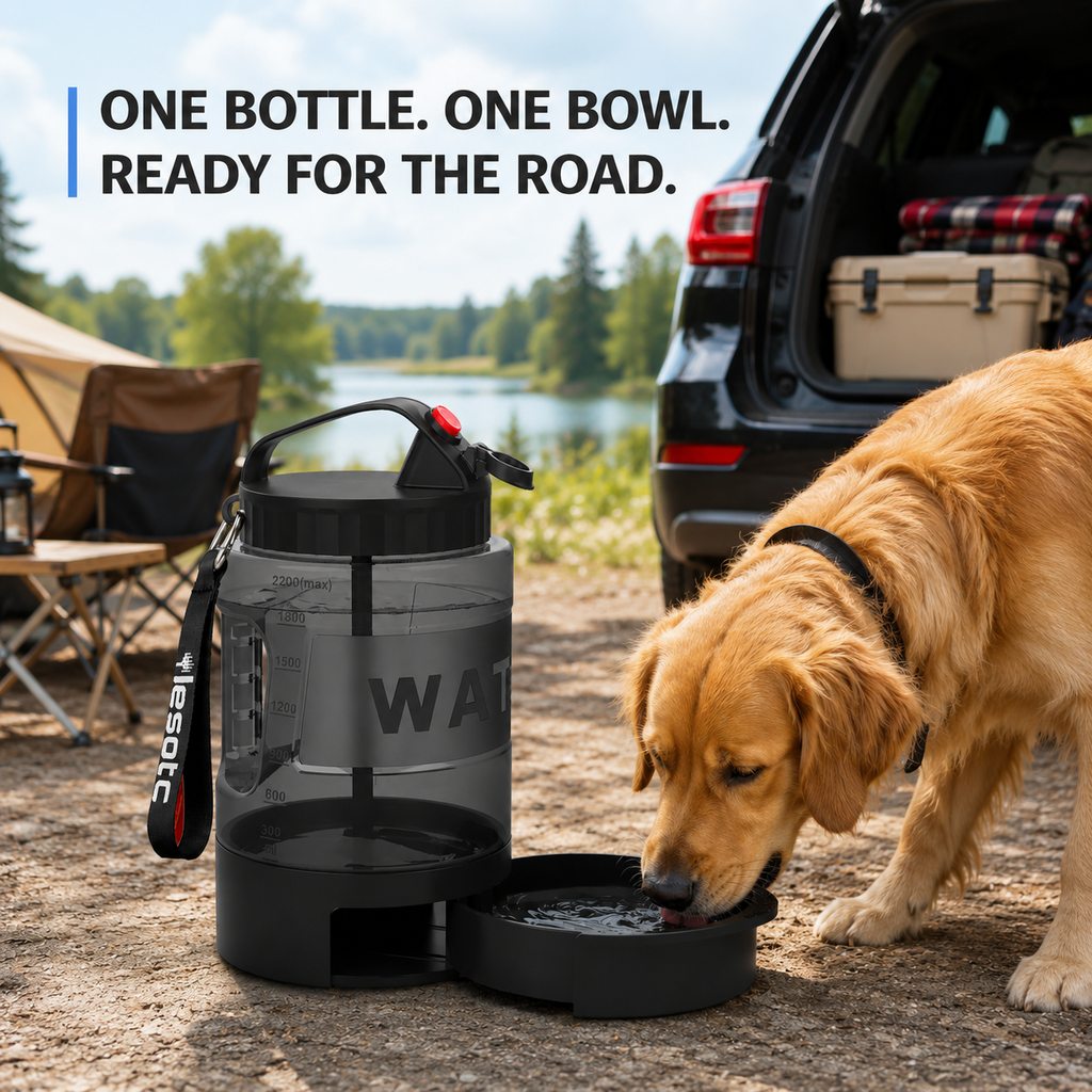 Dog Water Bottle for Hiking, 74 fl oz with Pull-Out Bowl