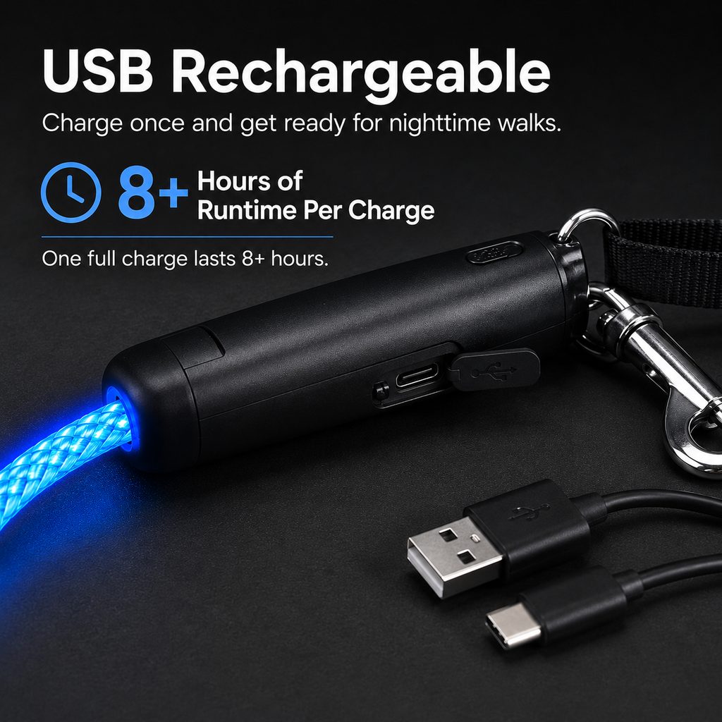 Light Up Dog Leash, USB Rechargeable LED for Night Walks