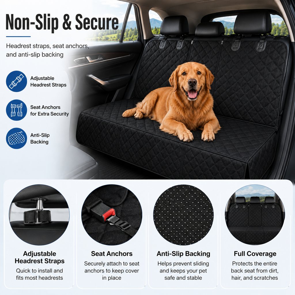 Waterproof Dog Car Seat Cover for Back Seat, Quilted Protector