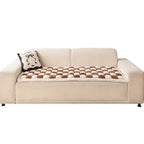 Cream-Colored Large Plaid Square Fuzzy Pet Mat - Multi-Use Bed and Couch Cover