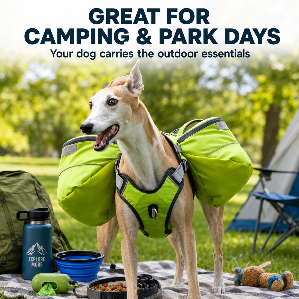 Dog Backpack for Hiking, Saddlebag Harness for Camping Trips