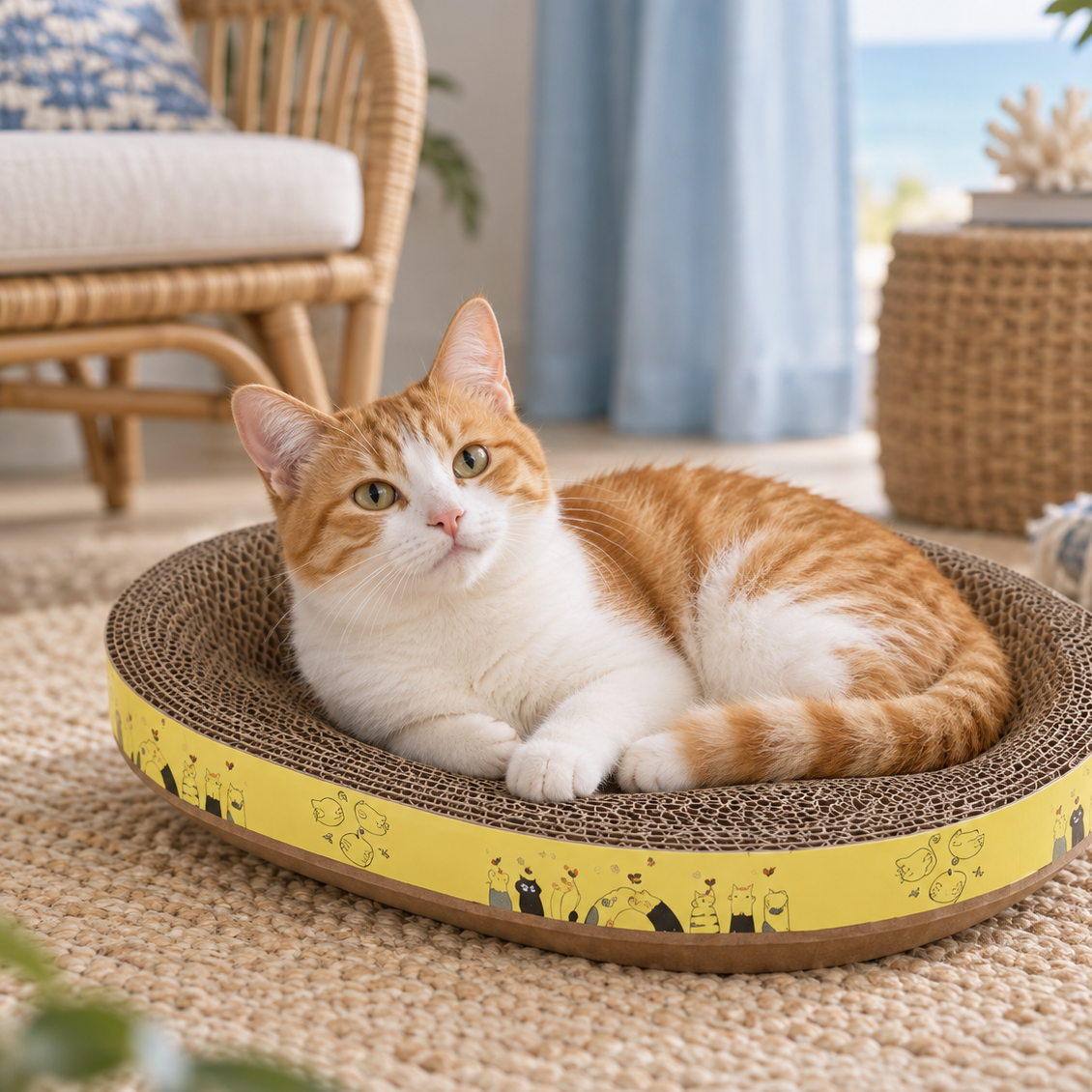 Cozy Corrugated Cardboard Cat Scratcher Lounge for Naps