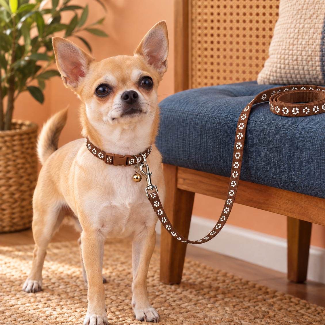 Adorable Paw-Print Nylon Collar & Leash Set for Daily Walks