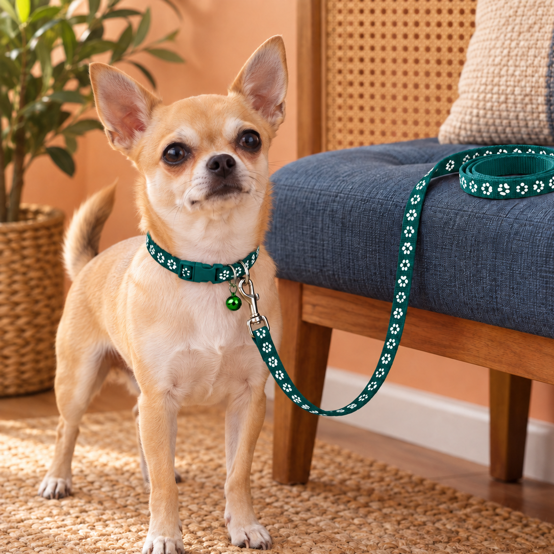 Adorable Paw-Print Nylon Collar & Leash Set for Daily Walks
