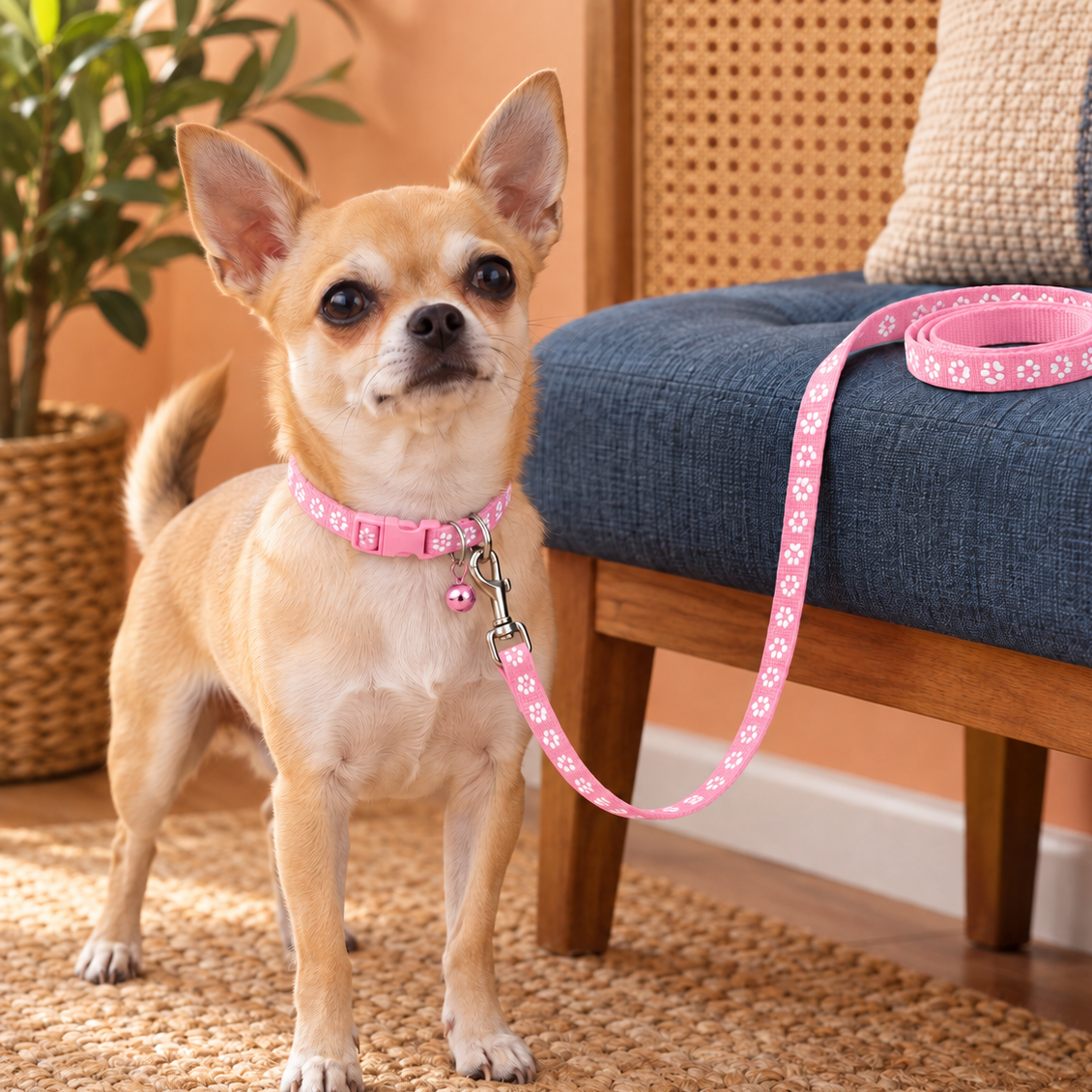 Adorable Paw-Print Nylon Collar & Leash Set for Daily Walks