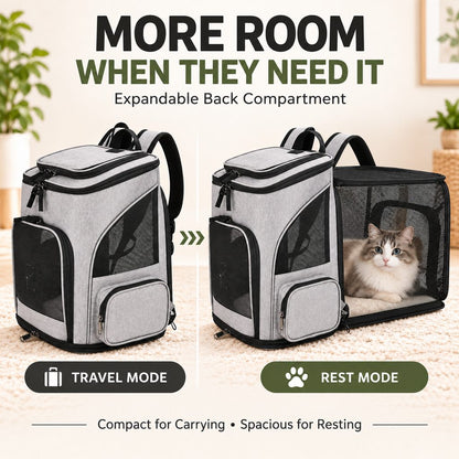 Cat Backpack Carrier, Expandable for Cats & Small Dogs
