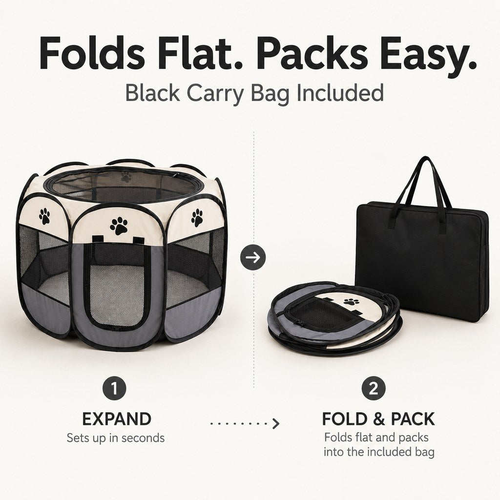Portable Dog Playpen, Foldable with Carry Bag for Travel & Camping