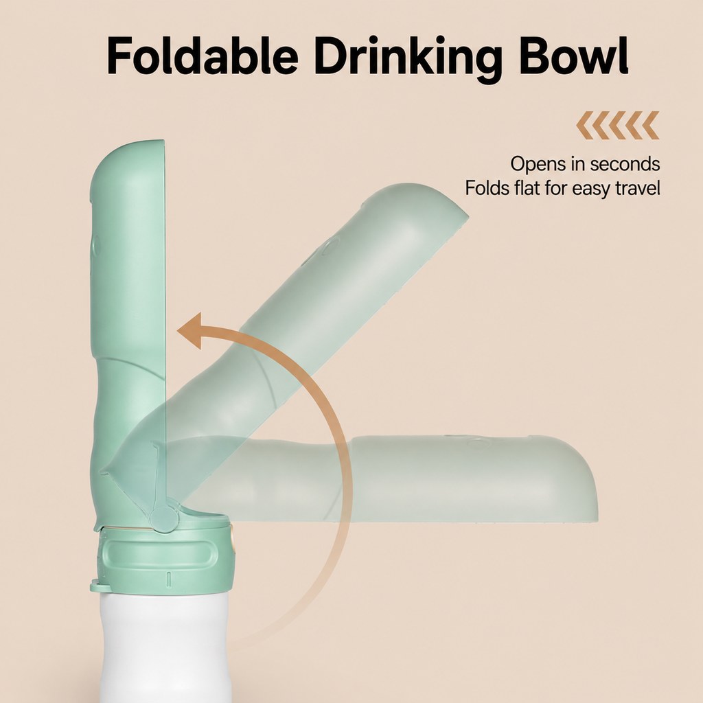 Portable Dog Water Bottle with Foldable Bowl & LED Light