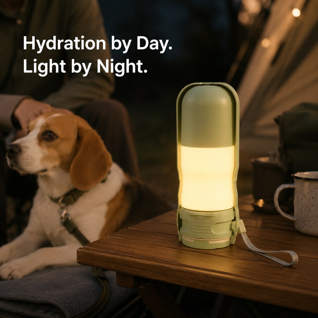 Portable Dog Water Bottle with Foldable Bowl & LED Light