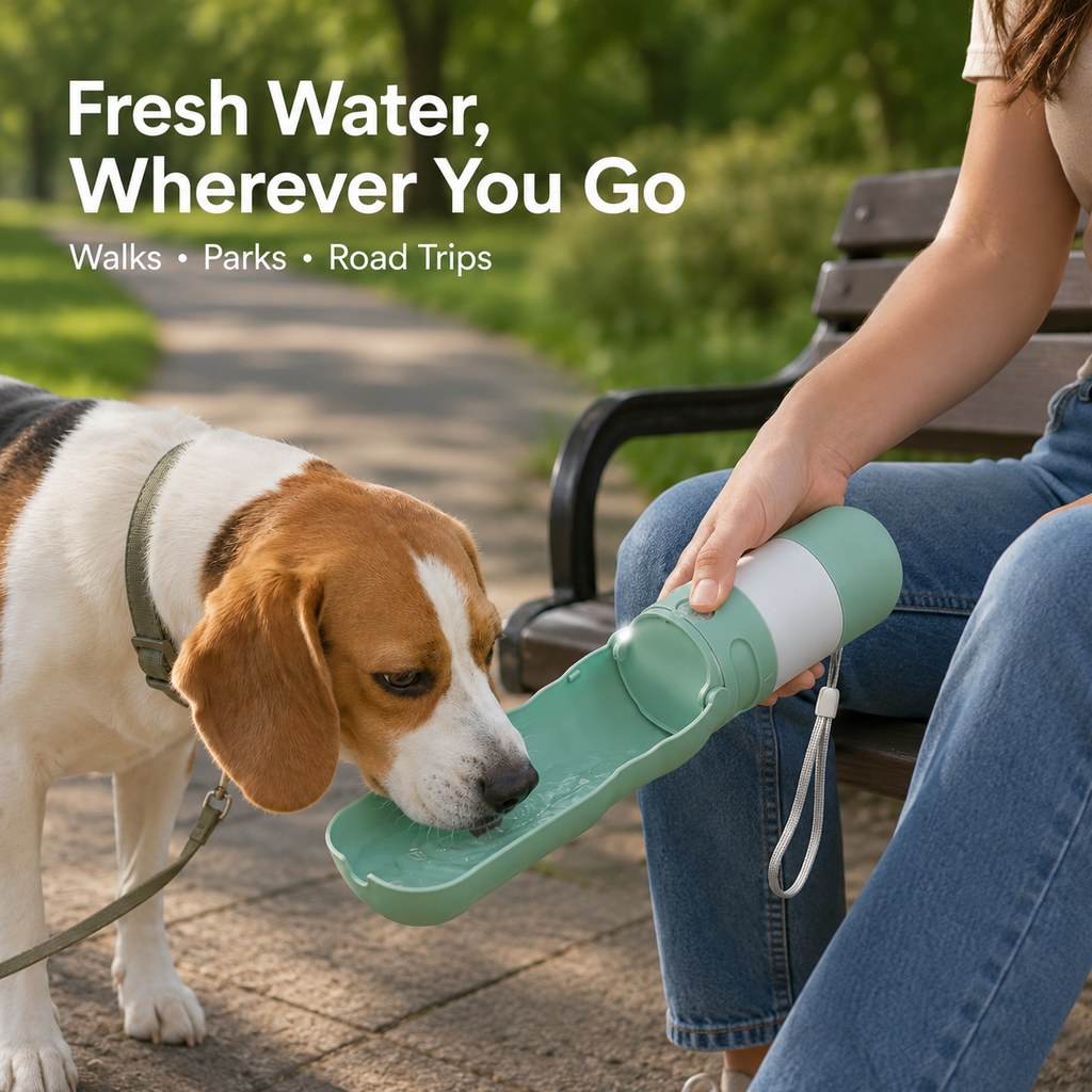 Portable Dog Water Bottle with Foldable Bowl & LED Light