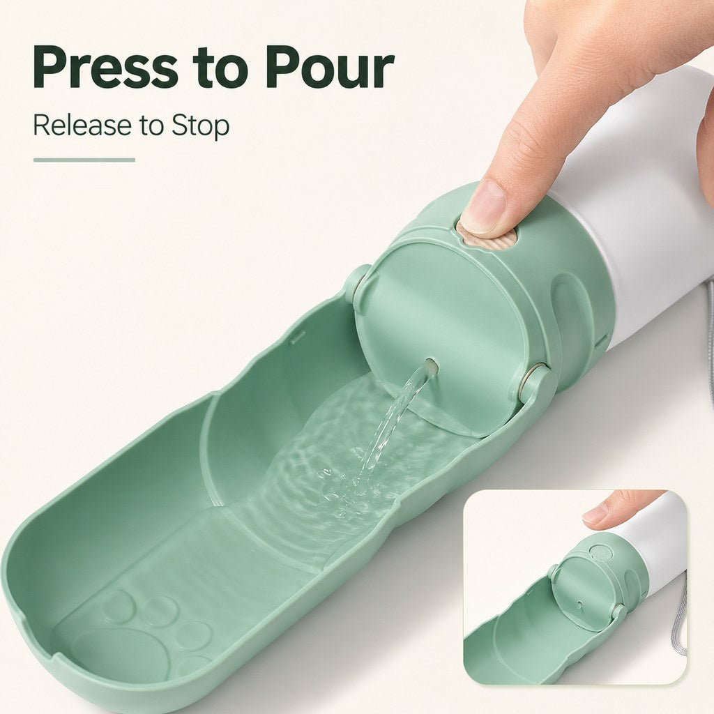 Portable Dog Water Bottle with Foldable Bowl & LED Light