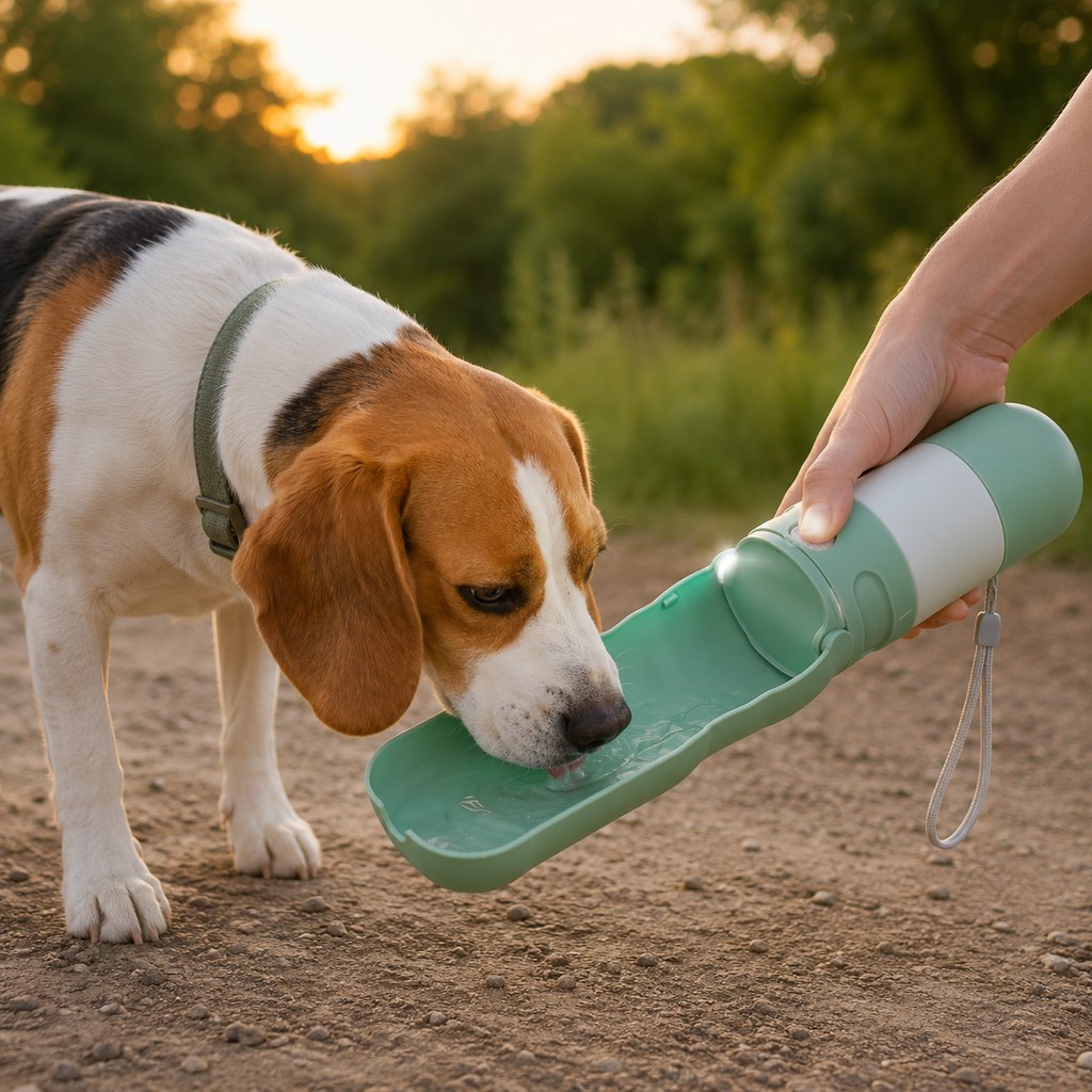 Portable Dog Water Bottle with Foldable Bowl & LED Light