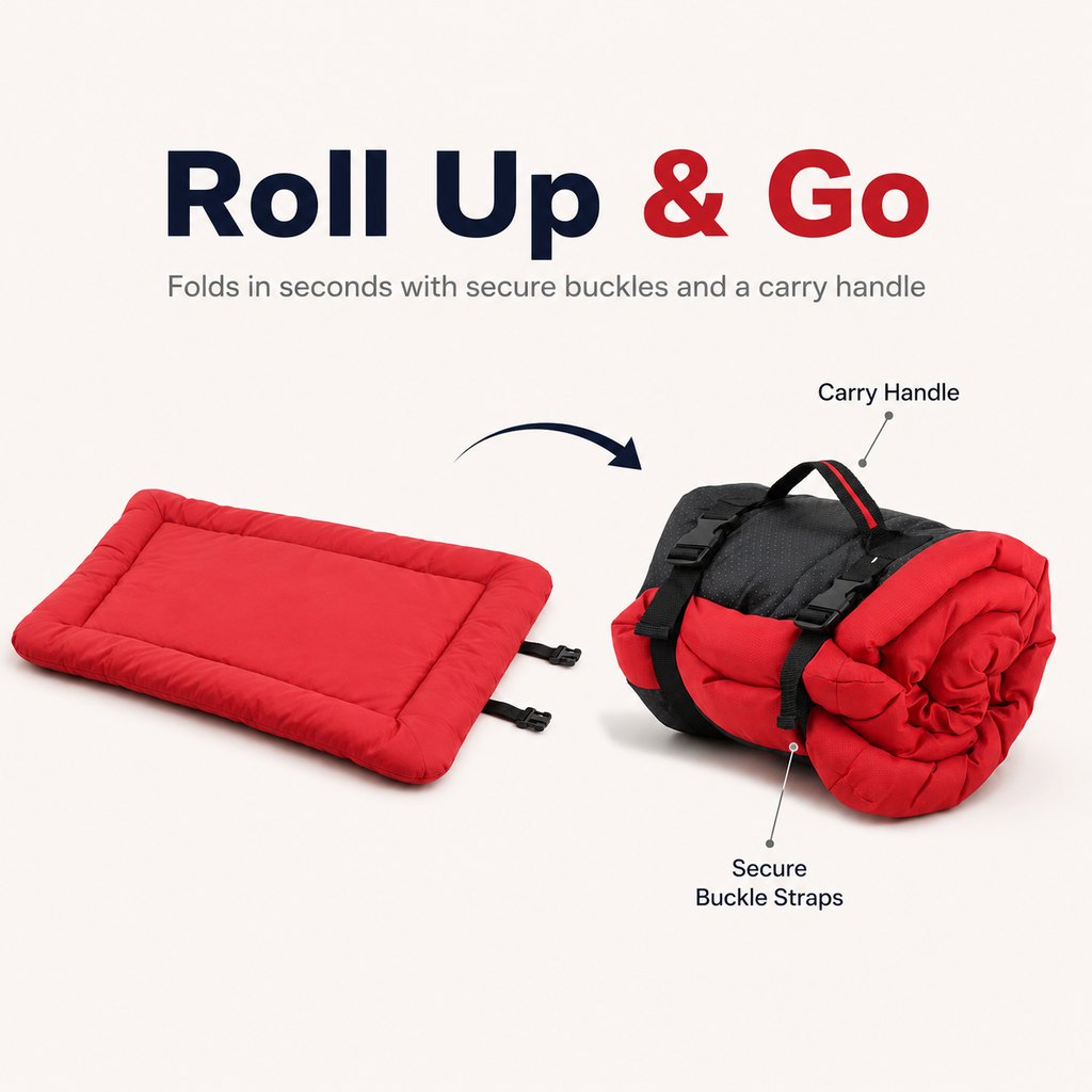 Portable Dog Bed for Camping & Car Travel, Roll-Up Mat