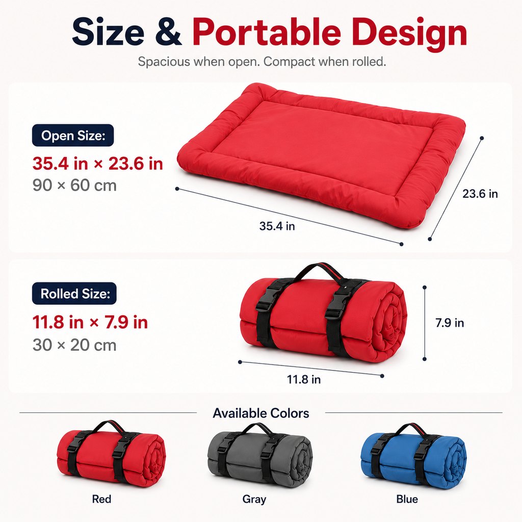 Portable Dog Bed for Camping & Car Travel, Roll-Up Mat