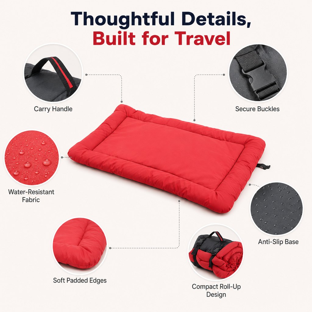Portable Dog Bed for Camping & Car Travel, Roll-Up Mat