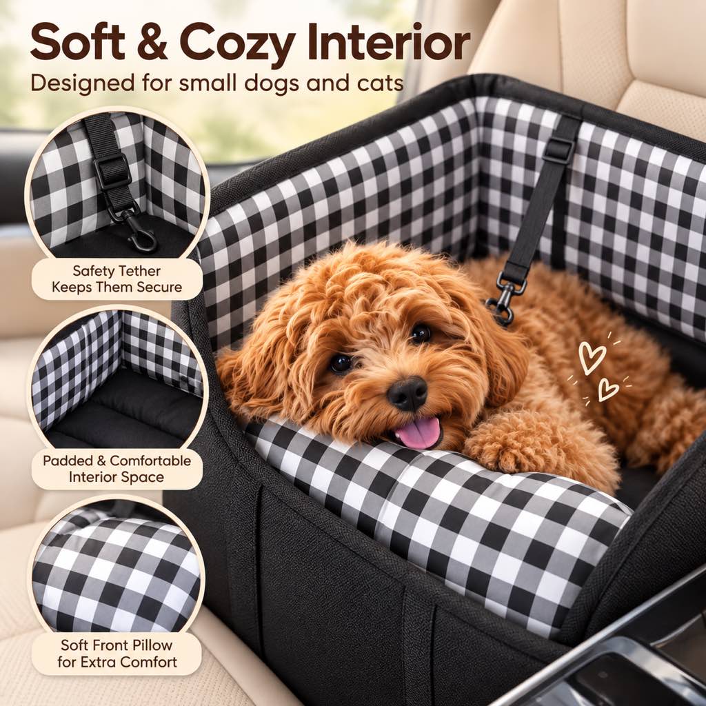 Console Dog Car Seat for Small Dogs & Cats Up to 11 lb