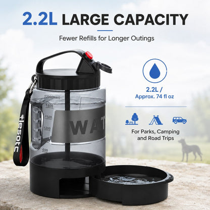 Dog Water Bottle for Hiking, 74 fl oz with Pull-Out Bowl