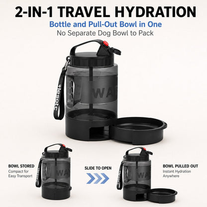 Dog Water Bottle for Hiking, 74 fl oz with Pull-Out Bowl