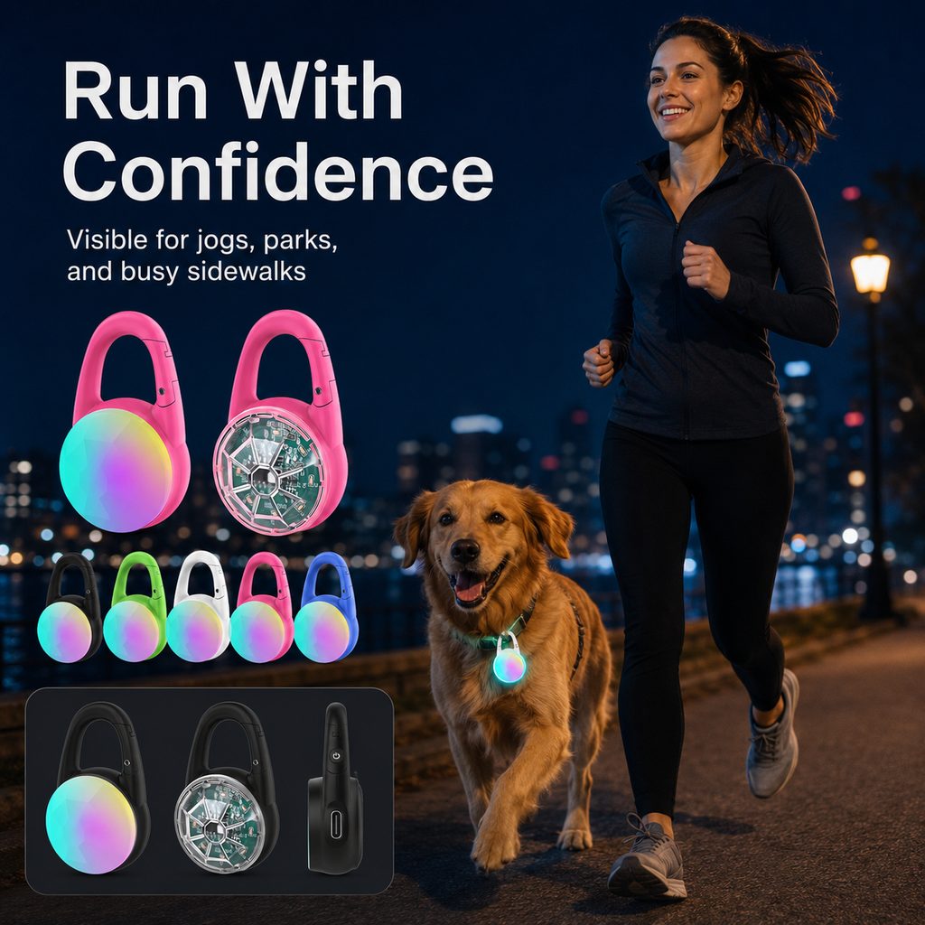 Dog Collar Light, Rechargeable Clip-On LED for Night Walks