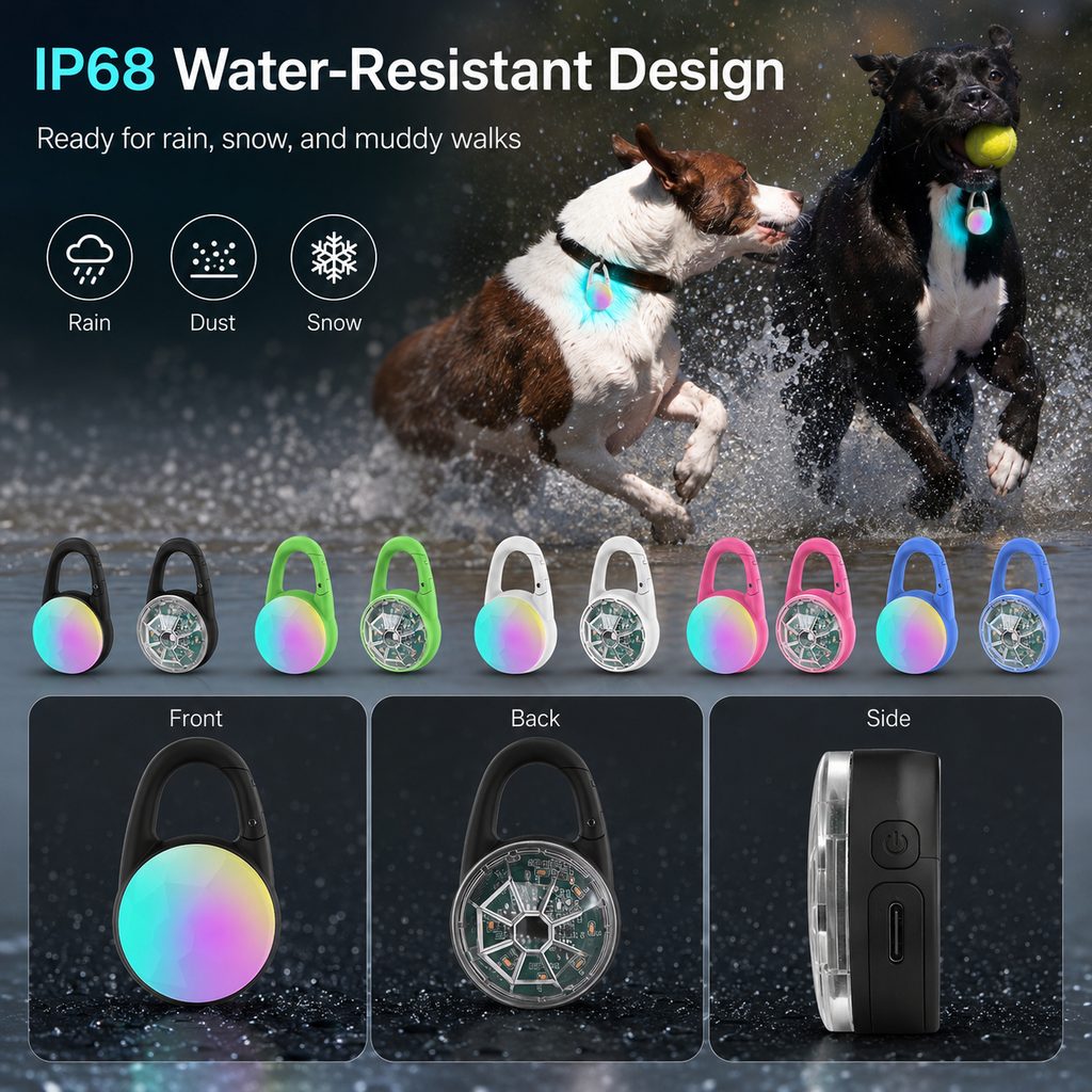 Dog Collar Light, Rechargeable Clip-On LED for Night Walks