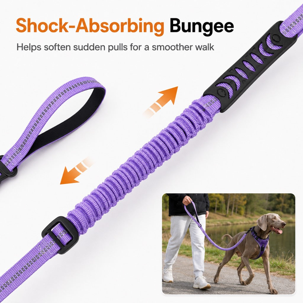 Dog Seat Belt Leash for Car, Reflective Bungee Tether