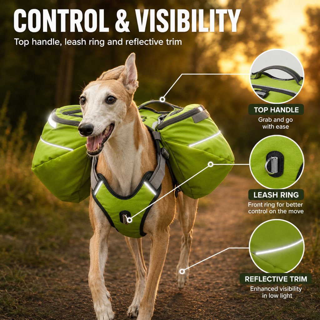 Dog Backpack for Hiking, Saddlebag Harness for Camping Trips