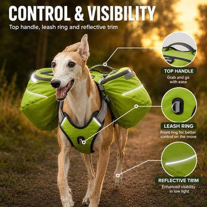 Dog Backpack for Hiking, Saddlebag Harness for Camping Trips