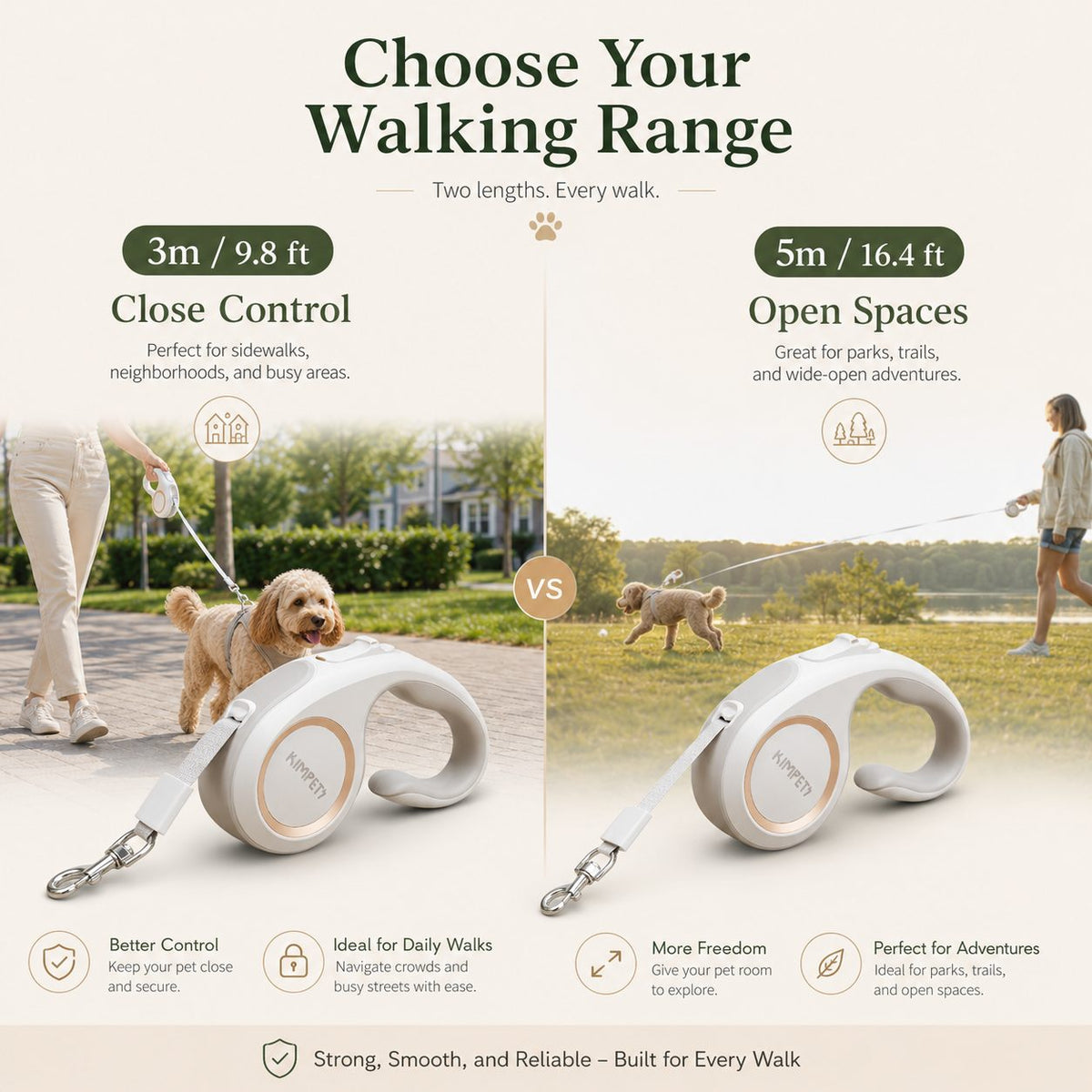 Retractable Dog Leash, Tangle-Free in 9.8 ft or 16.4 ft