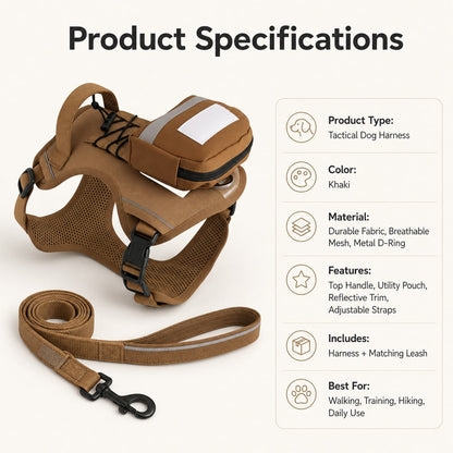 Tactical Dog Harness with Storage Pouch for Daily Walks