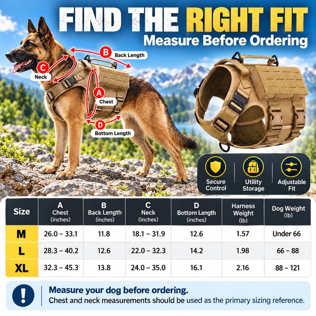 Tactical Dog Harness for Large Dogs, Hiking & Training Vest