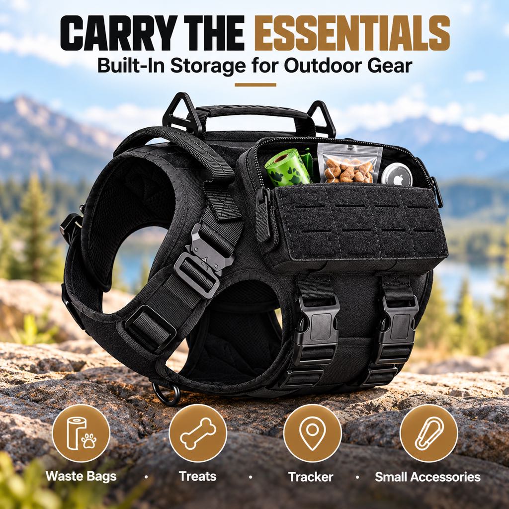 Tactical Dog Harness for Large Dogs, Hiking & Training Vest