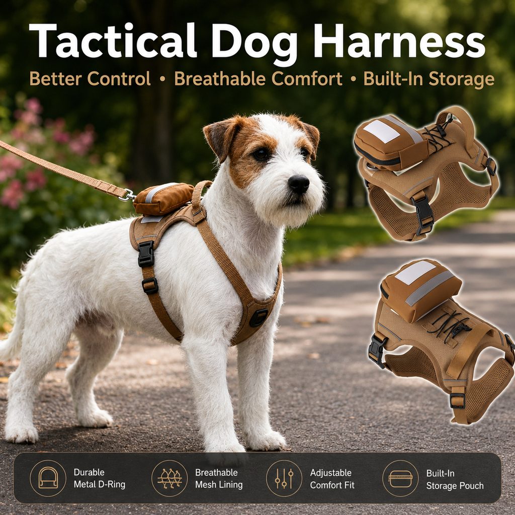 Tactical Dog Harness with Storage Pouch for Daily Walks