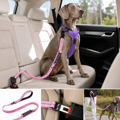 Dog Seat Belt Leash for Car, Reflective Bungee Tether