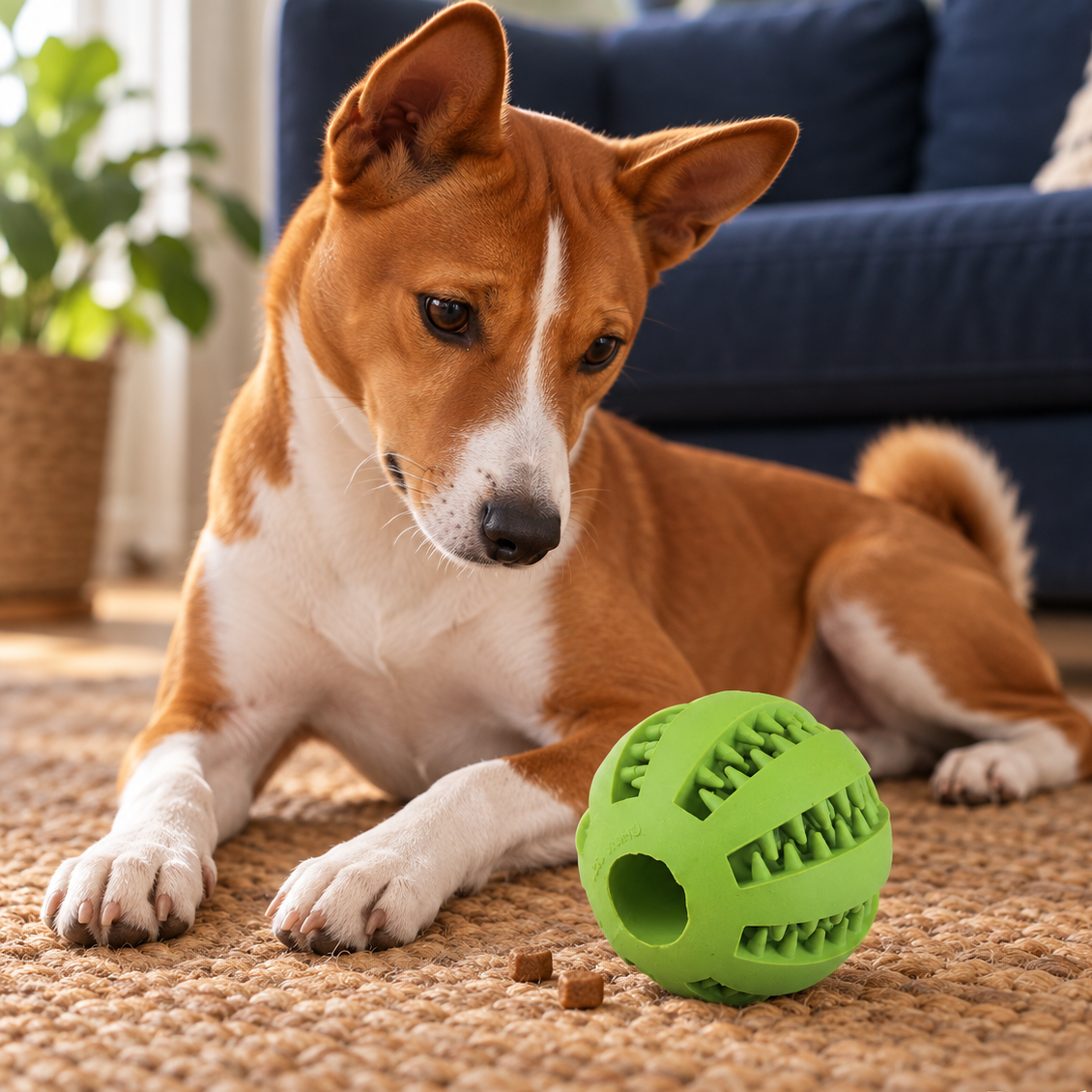 Entertaining Treat-Dispensing Ball for Active Puzzle Play