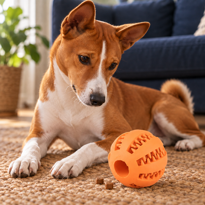 Entertaining Treat-Dispensing Ball for Active Puzzle Play