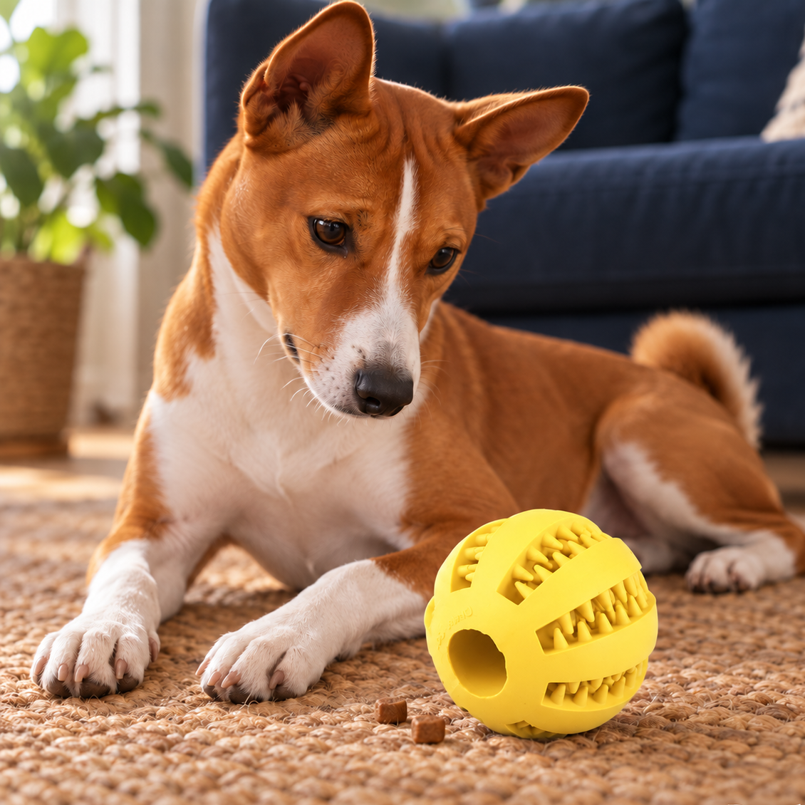Entertaining Treat-Dispensing Ball for Active Puzzle Play