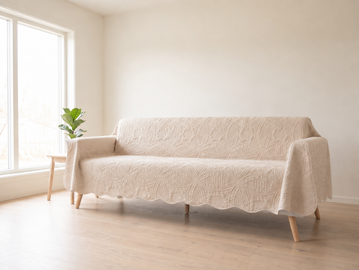 Brushed Water-Resistant Couch Cover, Breathable Non-Slip Sofa Protector, for Dogs & Cats shown on a sofa (illustration)