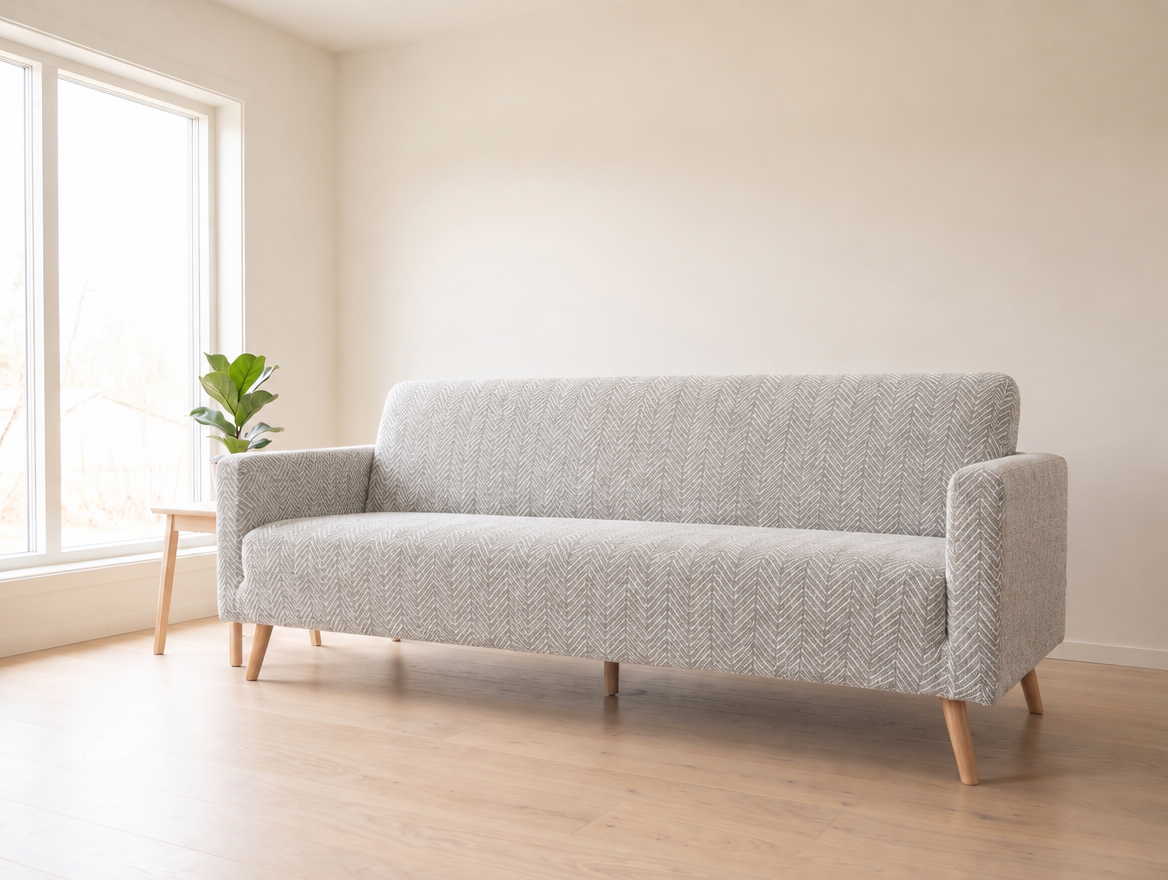 Sectional Couch Cushion Covers, Herringbone Chenille Non-Slip Seat & Chaise Covers, for Dogs & Cats shown on a sofa (illustration)