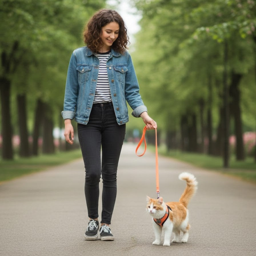 Adjustable Mesh Cat & Small Dog Harness Vest with Walking Leash