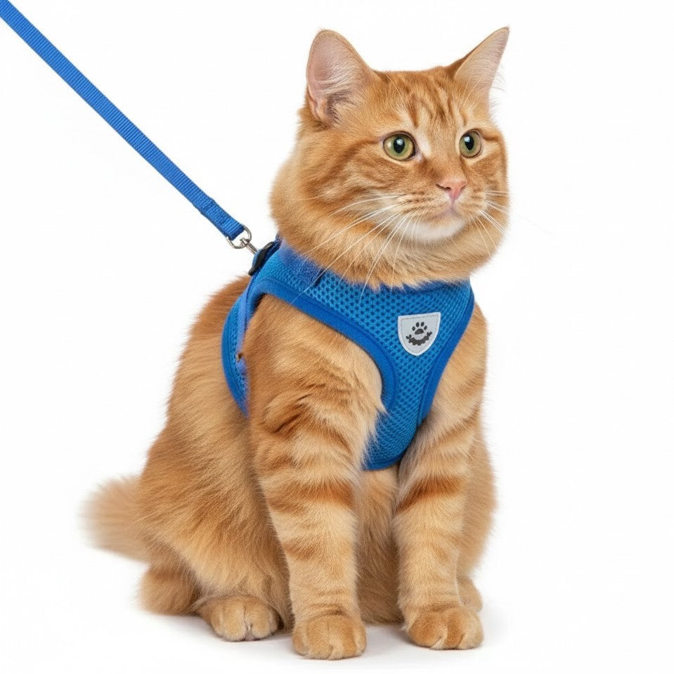 Adjustable Mesh Cat & Small Dog Harness Vest with Walking Leash