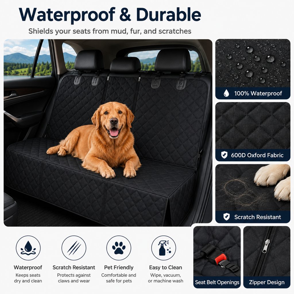 Waterproof Dog Car Seat Cover for Back Seat, Quilted Protector